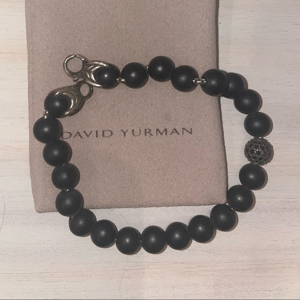 Mens spiritual beads bracelet with black onyx & diamonds